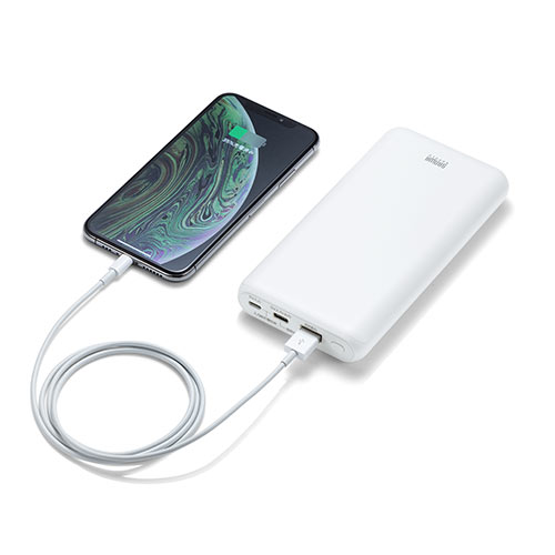 モバイルバッテリー （大容量・20000mAh・Type-C・タイプC対応・ケーブル付属・ホワイト）