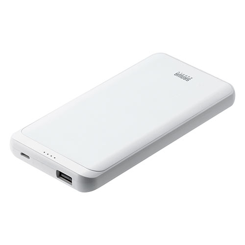 モバイルバッテリー（Lightning入力・ライトニングケーブルで充電対応・10000mAh・ 薄型・ホワイト・飛行機・持ち込み・機内）