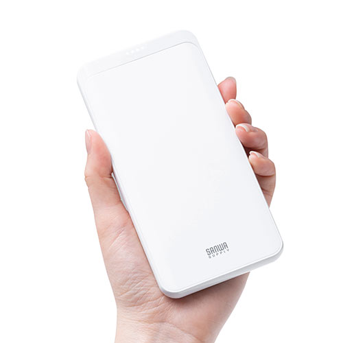 モバイルバッテリー（Lightning入力・ライトニングケーブルで充電対応・10000mAh・ 薄型・ホワイト・飛行機・持ち込み・機内）