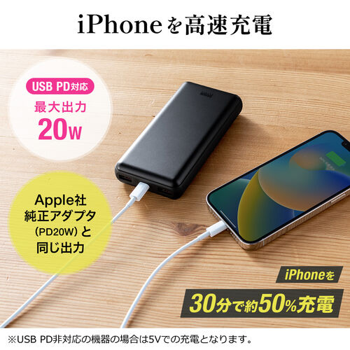 モバイルバッテリー（20000mAh・軽量・小型・持ち運び・大容量・PD20W・PSE認証済み・薄型・アルミ・飛行機・持ち込み・機内）BTL051BK