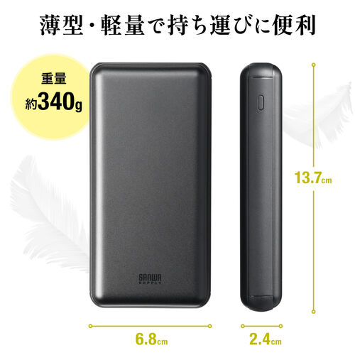 モバイルバッテリー（20000mAh・軽量・小型・持ち運び・大容量・PD20W・PSE認証済み・薄型・アルミ・飛行機・持ち込み・機内）BTL051BK