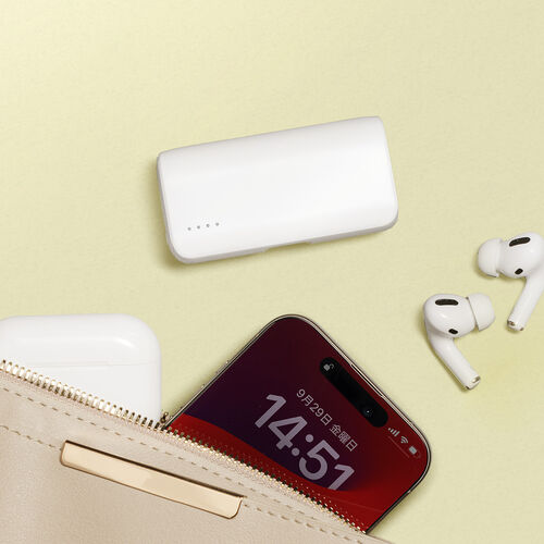 モバイルバッテリー（直挿し・5000mAh・PD20W・小型・コンパクト・USB-C一体型・ケーブル不要・高速充電・PSE認証済み・飛行機持ち込み可能・スマホ・モバ充・ホワイト）