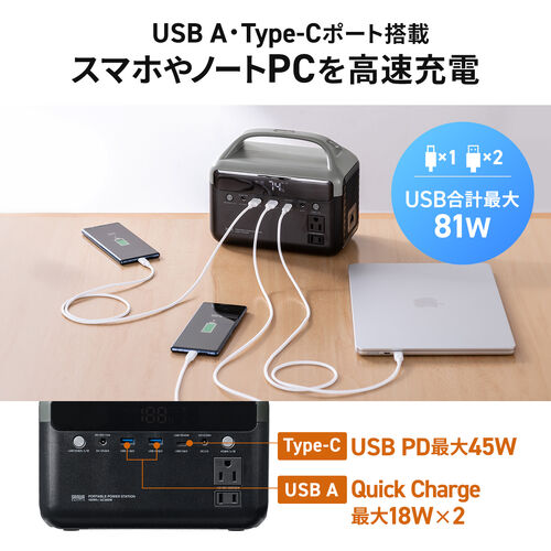 ポータブル電源（192Wh・AC出力・300W・持ち運び・軽量 USB PD45W 60000mAh LEDライト付き 停電 災害 車中泊 ノートパソコン 小型家電