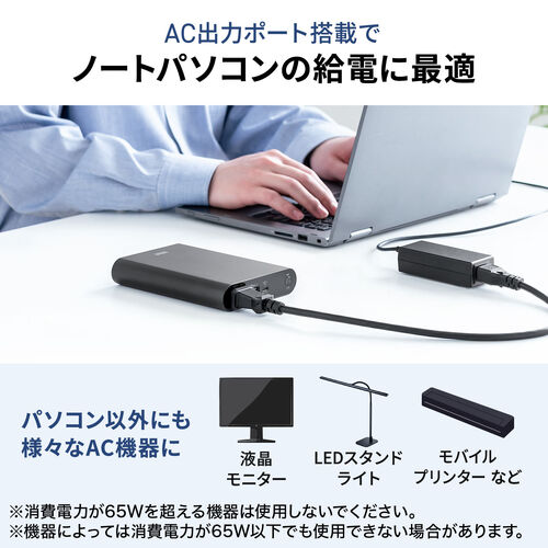 モバイルバッテリー（AC出力対応・大容量・13200mAh・47.52Wh・AC65W・PD30W・ノートパソコン・コンセント・USB充電・飛行機持ち込み可・旅行・ポタ電・ポータブル電源）