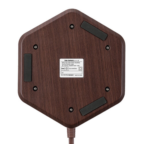 電源タップ（3m・6個口・六角型・会議向け・USB 4ポート・一括集中スイッチ・シャッター付き・ACアダプタ接続対応・ダークブラウン木目）