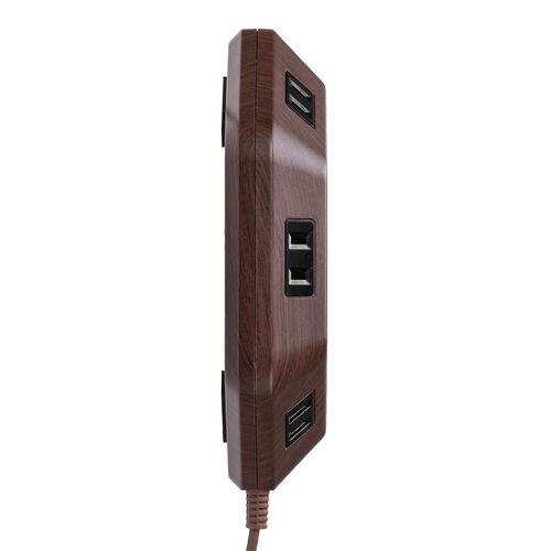 電源タップ（3m・6個口・六角型・会議向け・USB 4ポート・一括集中スイッチ・シャッター付き・ACアダプタ接続対応・ダークブラウン木目）