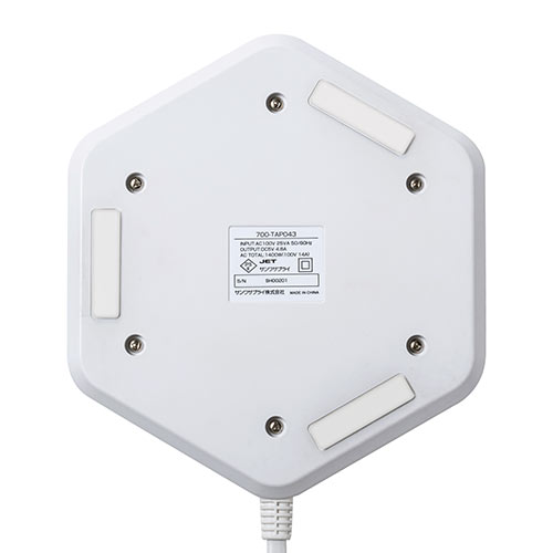 電源タップ（3m・6個口・六角型・会議向け・USB 4ポート・一括集中スイッチ・シャッター付き・ACアダプタ接続対応・ホワイト）
