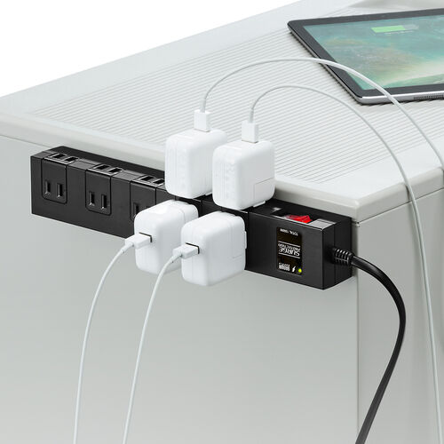 電源タップ（マグネット付・10個口・一括集中スイッチ付・雷ガード・ブレーカー・一括集中スイッチ付き・3m・ブラック）