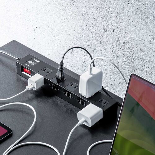 電源タップ（マグネット付・10個口・一括集中スイッチ付・雷ガード・ブレーカー・一括集中スイッチ付き・5m・ブラック）