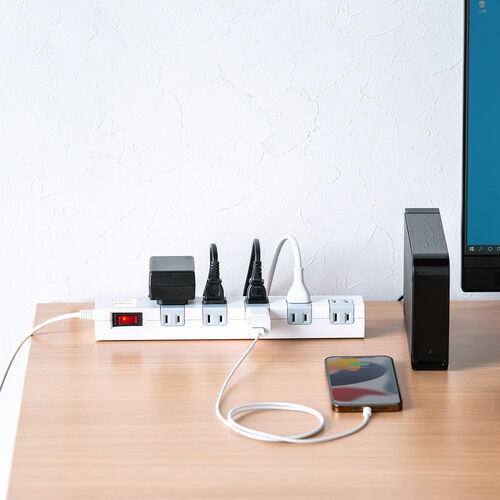 電源タップ（マグネット付・10個口・一括集中スイッチ付・雷ガード・ブレーカー・一括集中スイッチ付き・5m・ホワイト）
