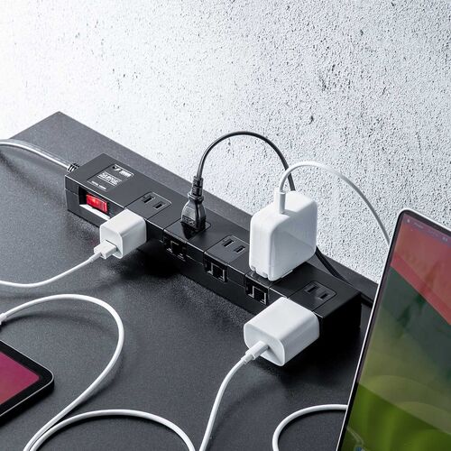 電源タップ（マグネット付・10個口・一括集中スイッチ付・雷ガード・ブレーカー・一括集中スイッチ付き・2m・ブラック）