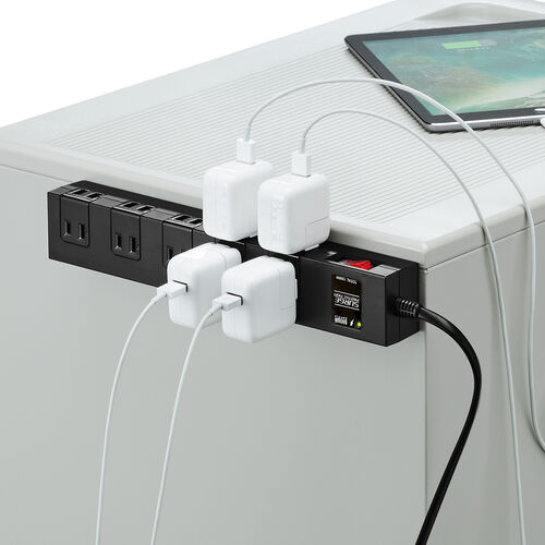 電源タップ（マグネット付・10個口・一括集中スイッチ付・雷ガード・ブレーカー・一括集中スイッチ付き・2m・ブラック）