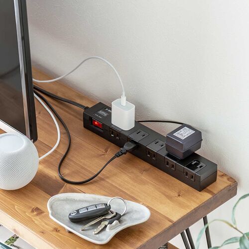 電源タップ（マグネット付・10個口・一括集中スイッチ付・雷ガード・ブレーカー・一括集中スイッチ付き・2m・ブラック）