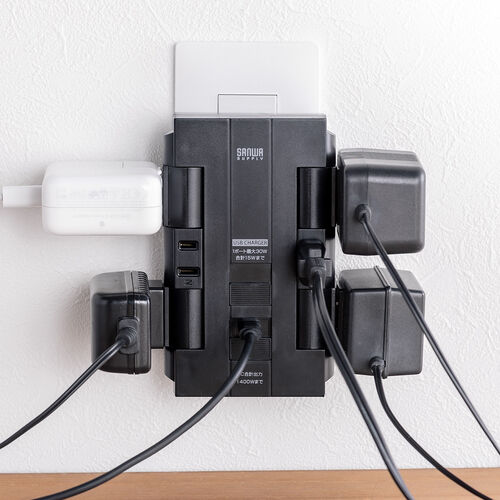 【アウトレット】電源タップ（回転式差込口・壁付け・6個口・2P・PD30W対応・Type-C・USB2ポート付・iPhone/iPad/スマホ/タブレット充電・集中スイッチ付・コンセントタップ）
