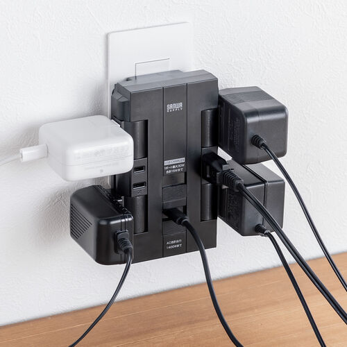 【アウトレット】電源タップ（回転式差込口・壁付け・6個口・2P・PD30W対応・Type-C・USB2ポート付・iPhone/iPad/スマホ/タブレット充電・集中スイッチ付・コンセントタップ）
