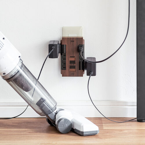 電源タップ（壁付けタイプ・回転式差込口・2P・6個口・USB2ポート付・集中スイッチ付・コンセントタップ・ダークブラウン）