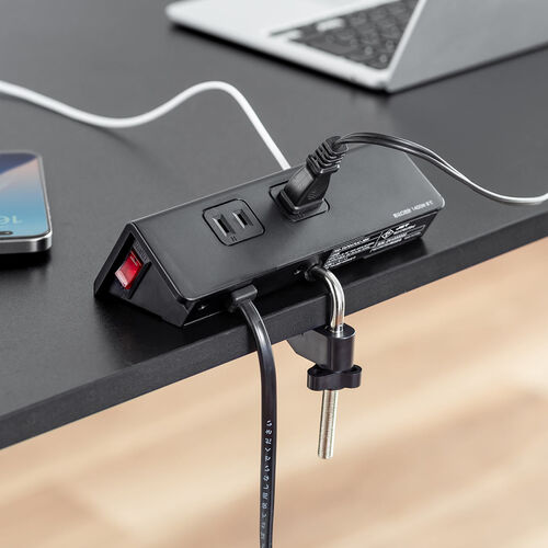 電源タップ（USB充電・AC4個口・USB-C搭載・USB-A搭載・一括集中スイッチ・3m・クランプ固定・ブラック）