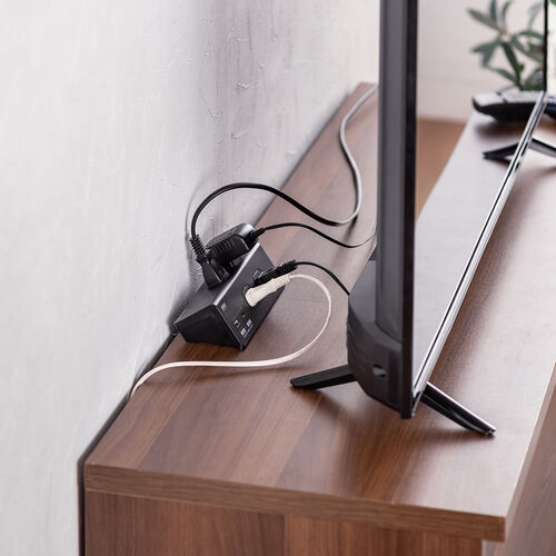 電源タップ（USB充電・AC4個口・USB-C搭載・USB-A搭載・一括集中スイッチ・3m・クランプ固定・ブラック）