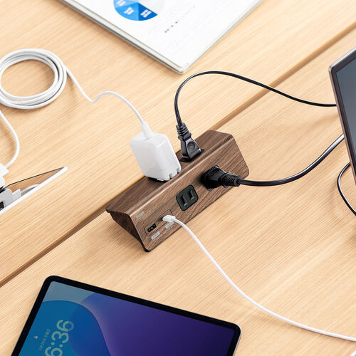 電源タップ（USB充電・AC4個口・USB-C搭載・USB-A搭載・一括集中スイッチ・3m・クランプ固定・ブラウン）