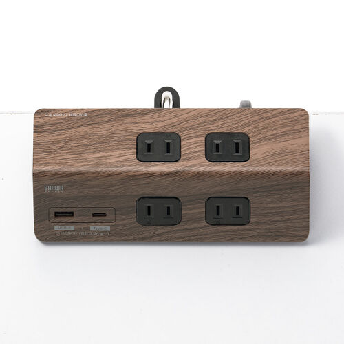 電源タップ（USB充電・AC4個口・USB-C搭載・USB-A搭載・一括集中スイッチ・3m・クランプ固定・ブラウン）