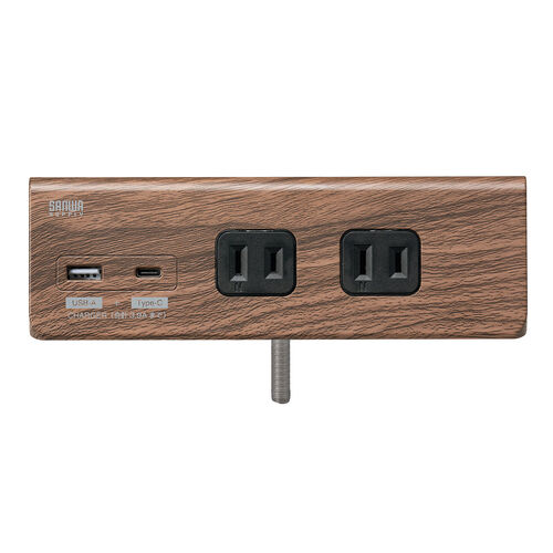 電源タップ（USB充電・AC4個口・USB-C搭載・USB-A搭載・一括集中スイッチ・3m・クランプ固定・ブラウン）