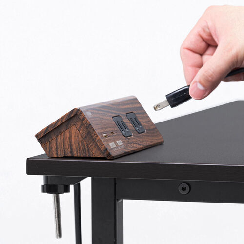 クランプ固定式タップ（Type-C充電ポート付き・2P・4個口・USB Aポート・Type-Cポート・一括集中スイッチ・3ｍ・ダークブラウン・木目）