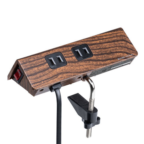 クランプ固定式タップ（Type-C充電ポート付き・2P・4個口・USB Aポート・Type-Cポート・一括集中スイッチ・3ｍ・ダークブラウン・木目）