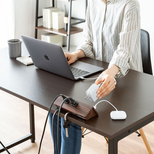 クランプ固定式タップ（Type-C充電ポート付き・2P・4個口・USB Aポート・Type-Cポート・一括集中スイッチ・3ｍ・ダークブラウン・木目）