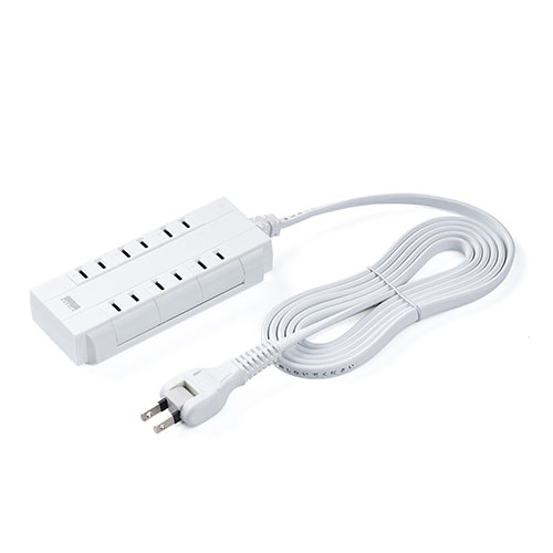 電源タップ（コードタイプ2m・回転式差込口・2P・6個口・ホワイト・コンパクト・スイングプラグ）