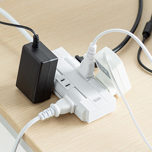 電源タップ（コードタイプ2m・回転式差込口・2P・6個口・ホワイト・コンパクト・スイングプラグ）