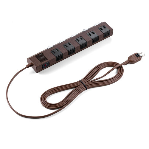 電源タップ（マグネット付・10個口・個別スイッチ・一括集中スイッチ付・3m・雷ガード・ダークブラウン木目）