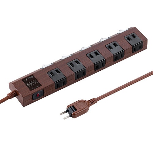 電源タップ（マグネット付・10個口・個別スイッチ・一括集中スイッチ付・3m・雷ガード・ダークブラウン木目）