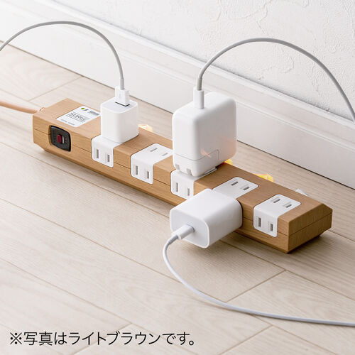 電源タップ（マグネット付・10個口・個別スイッチ・一括集中スイッチ付・3m・雷ガード・ダークブラウン木目）