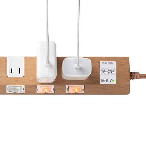 電源タップ（マグネット付・10個口・個別スイッチ・一括集中スイッチ付・3m・雷ガード・ライトブラウン木目）