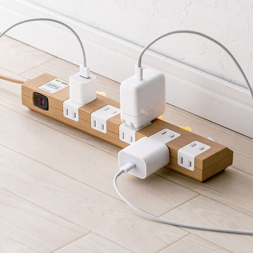 電源タップ（マグネット付・10個口・個別スイッチ・一括集中スイッチ付・3m・雷ガード・ライトブラウン木目）