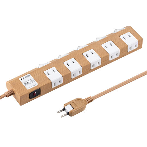 電源タップ（マグネット付・10個口・個別スイッチ・一括集中スイッチ付・3m・雷ガード・ライトブラウン木目）