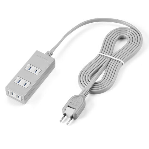 電源タップ（雷ガード内蔵・3個口・2P・2m・マグネット・シャッター・スイングプラグ・トラッキング予防・グレー）