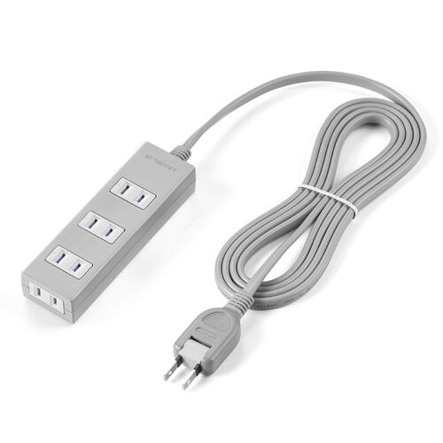 電源タップ（雷ガード内蔵・4個口・2P・2m・マグネット・シャッター・スイングプラグ・トラッキング予防・グレー）
