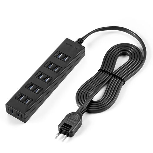 電源タップ（雷ガード内蔵・6個口・2P・2m・マグネット・シャッター・スイングプラグ・トラッキング予防・ブラック）