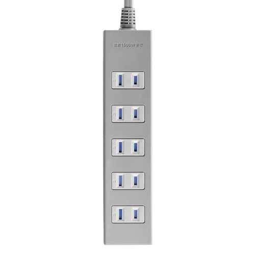 電源タップ（雷ガード内蔵・6個口・2P・2m・マグネット・シャッター・スイングプラグ・トラッキング予防・グレー）