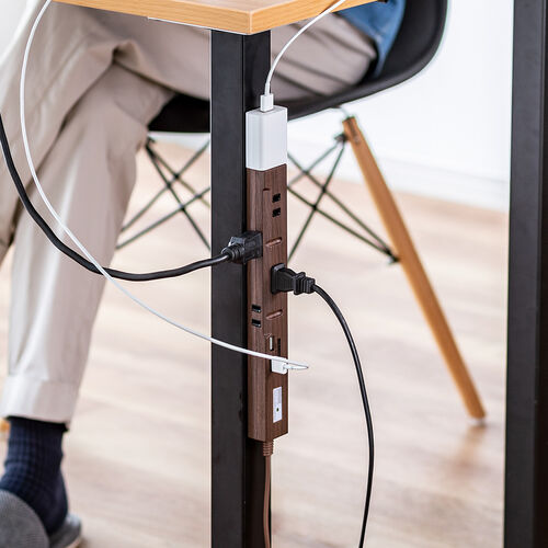 スリム電源タップ（USB充電ポート付き・雷ガード内蔵・5個口・3P対応・2m・ACアダプタ対応・マグネット・ダークブラウン）