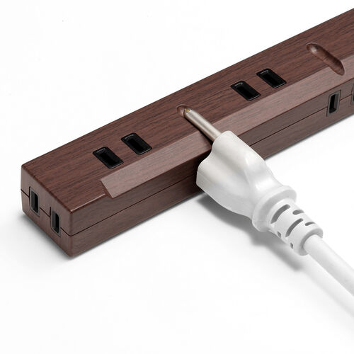 スリム電源タップ（USB充電ポート付き・雷ガード内蔵・5個口・3P対応・2m・ACアダプタ対応・マグネット・ダークブラウン）