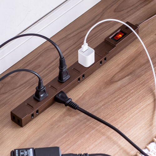 スリム電源タップ（一括集中スイッチ付き・ブレーカー内蔵・8個口・3P対応・2m・ACアダプタ対応・マグネット・ダークブラウン）