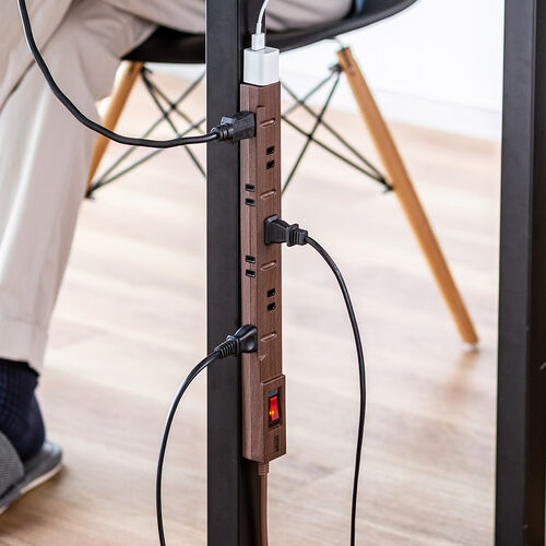 スリム電源タップ（一括集中スイッチ付き・ブレーカー内蔵・8個口・3P対応・2m・ACアダプタ対応・マグネット・ダークブラウン）
