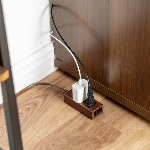 電源タップ（雷ガード内蔵・3個口・2P・2m・マグネット・シャッター・スイングプラグ・トラッキング予防・ダークブラウン）