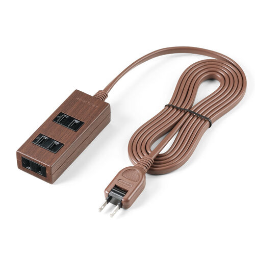 電源タップ（雷ガード内蔵・3個口・2P・2m・マグネット・シャッター・スイングプラグ・トラッキング予防・ダークブラウン）