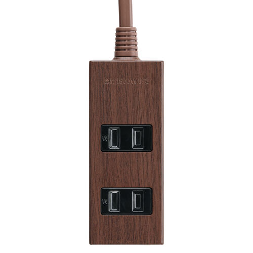 電源タップ（雷ガード内蔵・3個口・2P・2m・マグネット・シャッター・スイングプラグ・トラッキング予防・ダークブラウン）