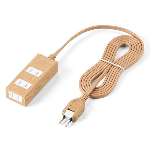 電源タップ（雷ガード内蔵・3個口・2P・2m・マグネット・シャッター・スイングプラグ・トラッキング予防・ライトブラウン）