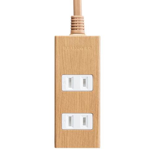電源タップ（雷ガード内蔵・3個口・2P・2m・マグネット・シャッター・スイングプラグ・トラッキング予防・ライトブラウン）