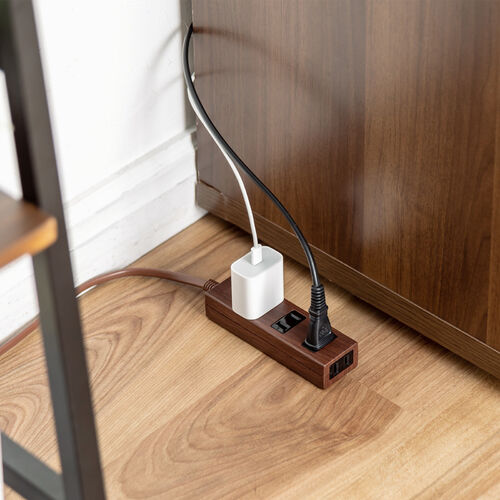 電源タップ（雷ガード内蔵・4個口・2P・2m・マグネット・シャッター・スイングプラグ・トラッキング予防・ダークブラウン）